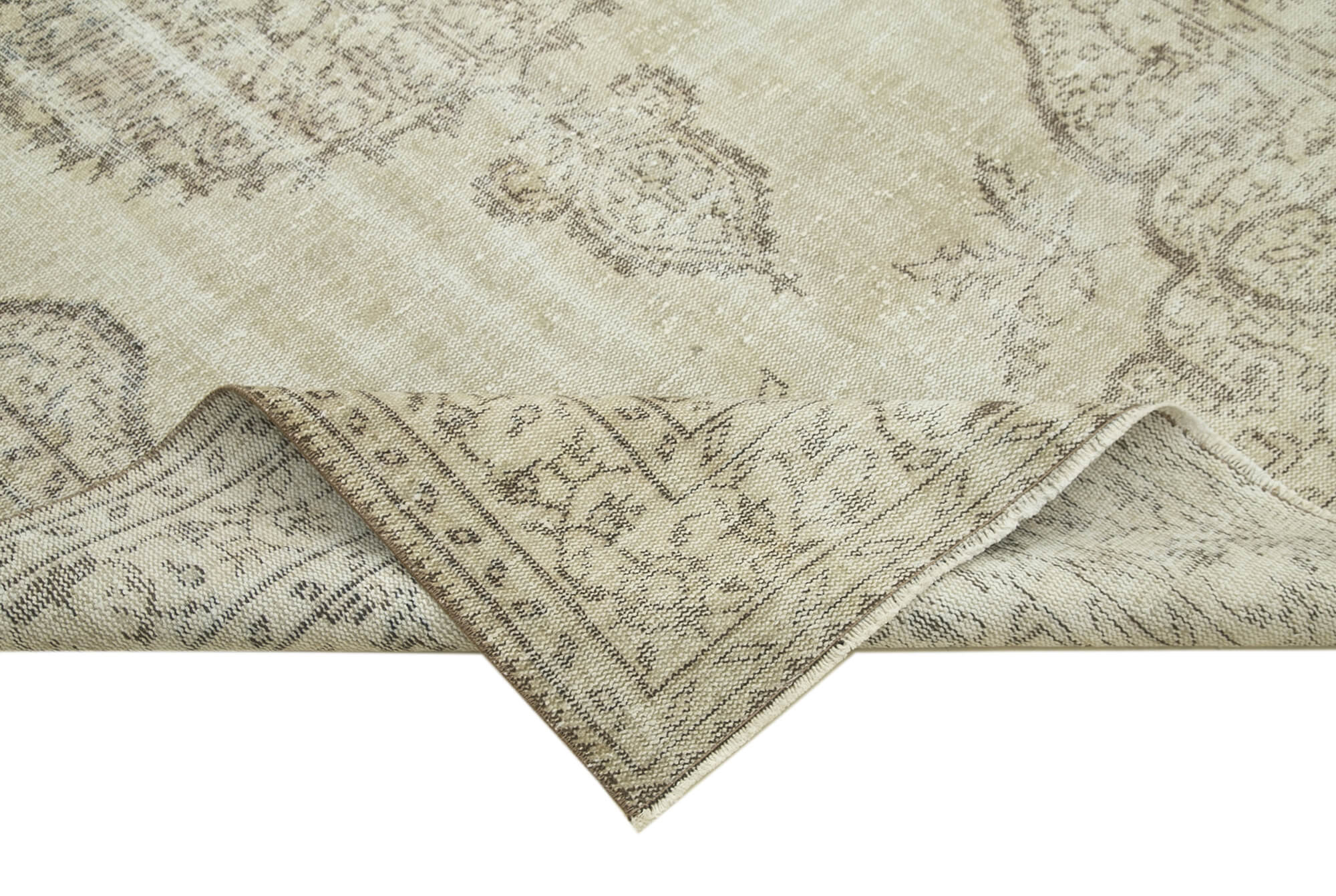 Handmade Vintage Area Rug – Neutral Beige Turkish Hand Knotted Cotton Wool Carpet 5'7''x8'11''