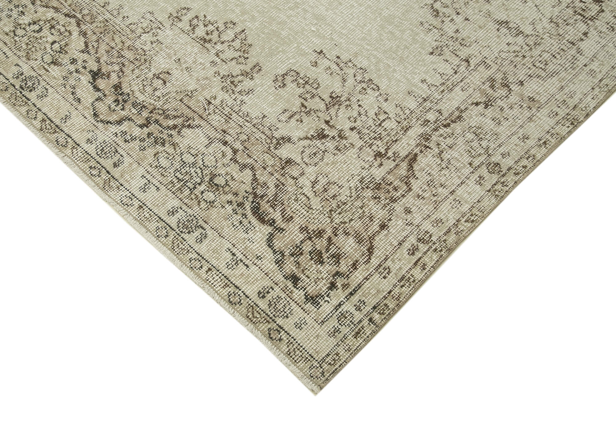 Handmade Vintage Area Rug – Neutral Beige Cotton Wool Carpet 5'7''x9'0''