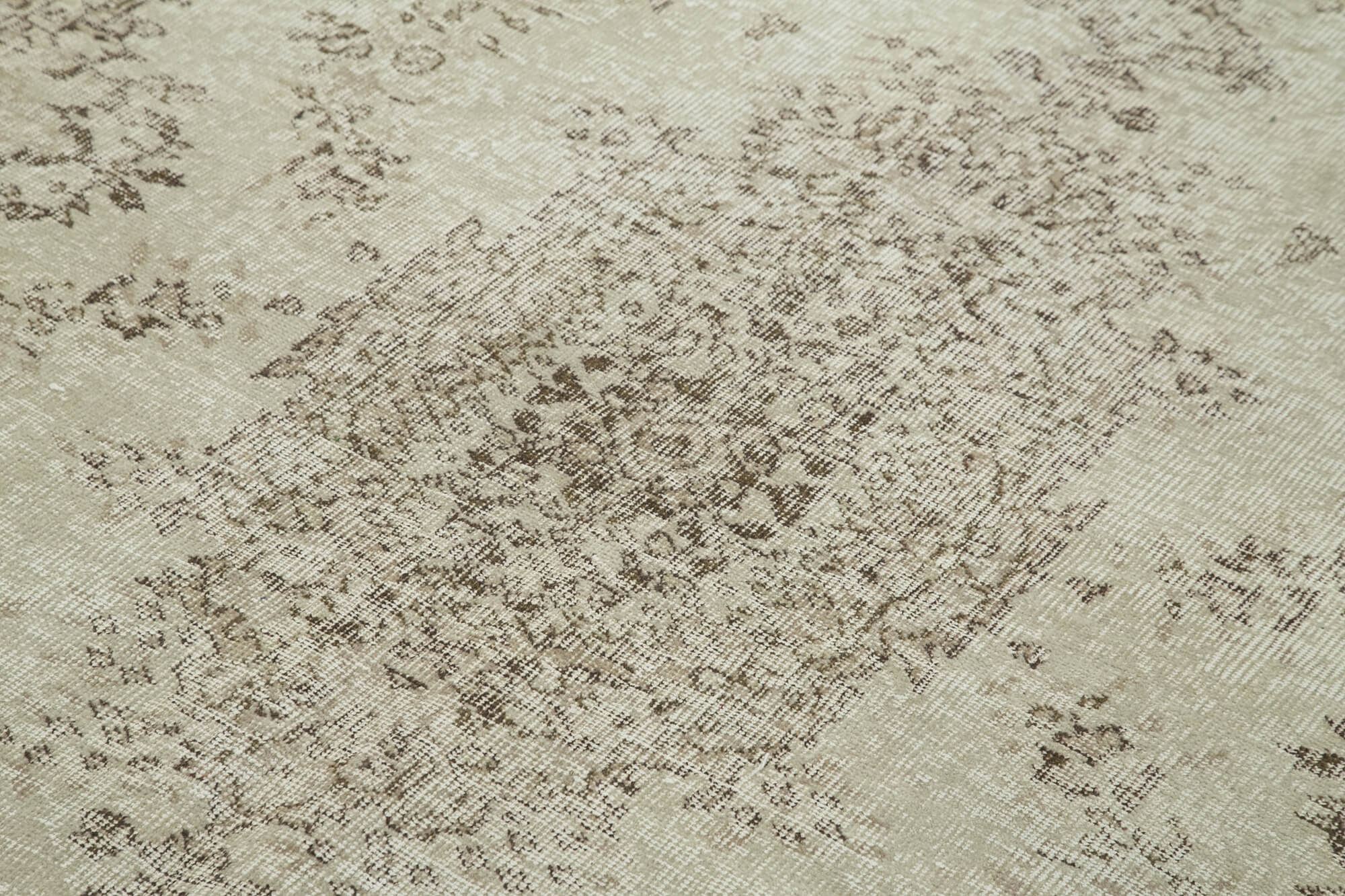 Handmade Vintage Area Rug – Neutral Beige Cotton Wool Carpet 5'7''x9'0''