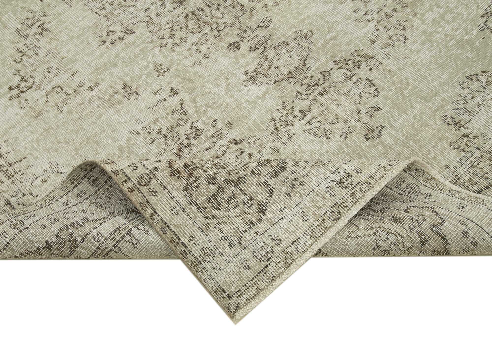 Handmade Vintage Area Rug – Neutral Beige Cotton Wool Carpet 5'7''x9'0''