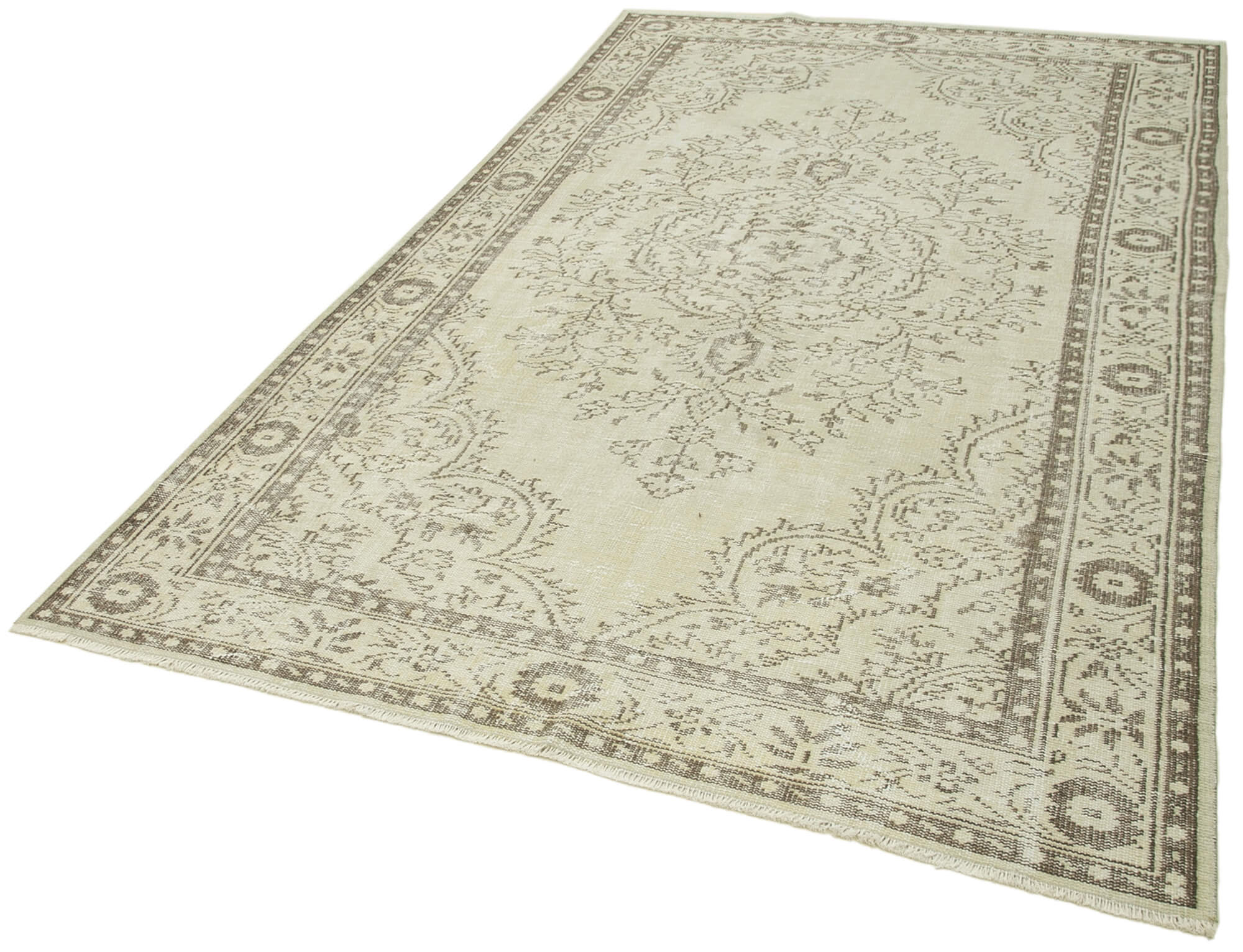 Handmade Vintage Area Rug – Neutral Beige Cotton & Wool, Traditional Knotted Carpet 5'9''x9'5''