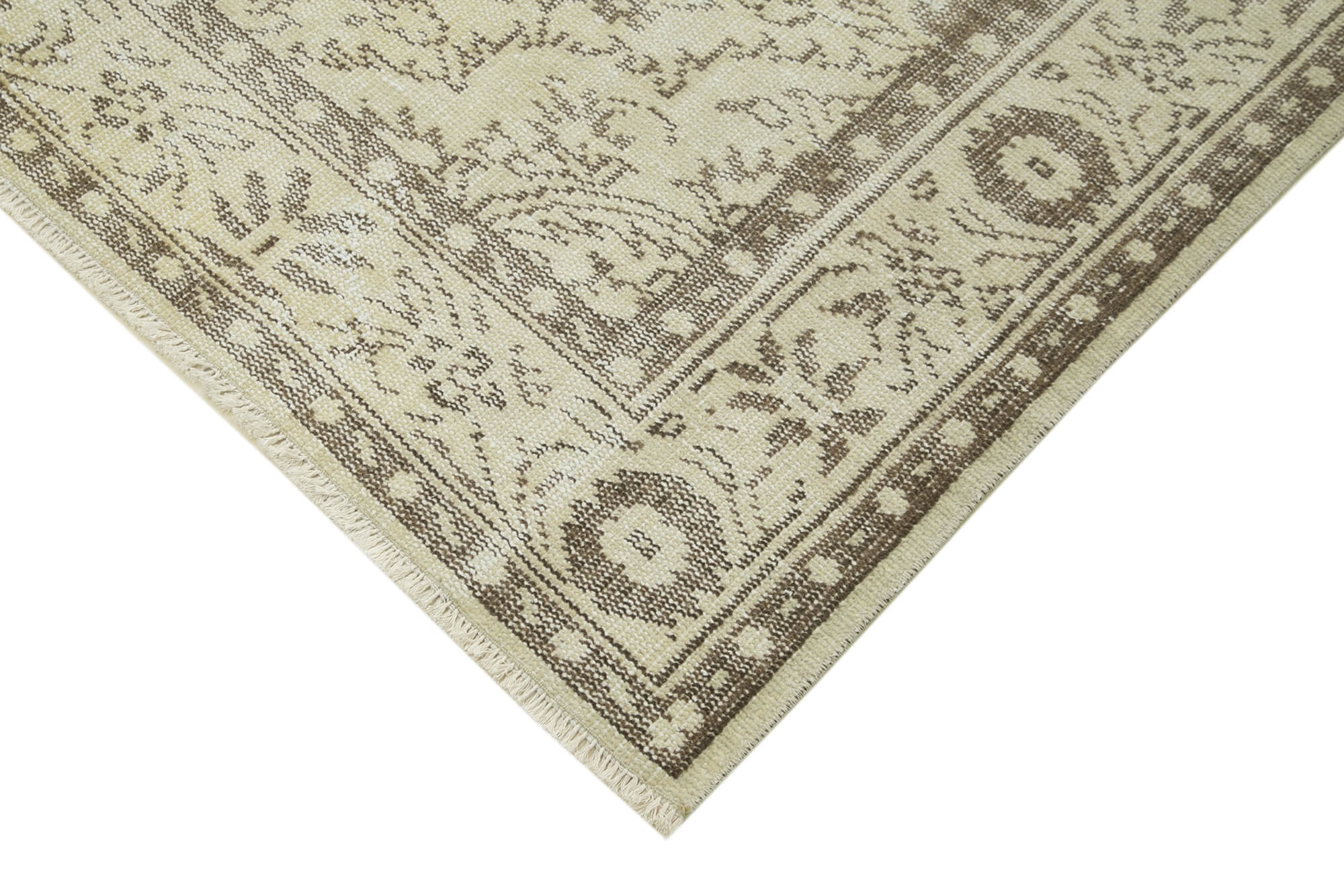 Handmade Vintage Area Rug – Neutral Beige Cotton & Wool, Traditional Knotted Carpet 5'9''x9'5''