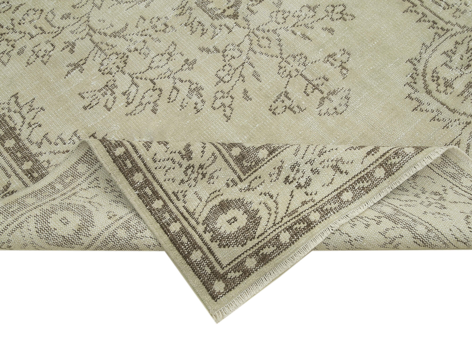 Handmade Vintage Area Rug – Neutral Beige Cotton & Wool, Traditional Knotted Carpet 5'9''x9'5''