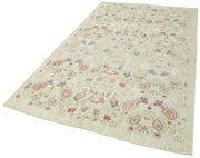 Handmade Vintage Area Rug – Beige Wool Carpet | Durable Cotton Carpet 5'1''x8'8''