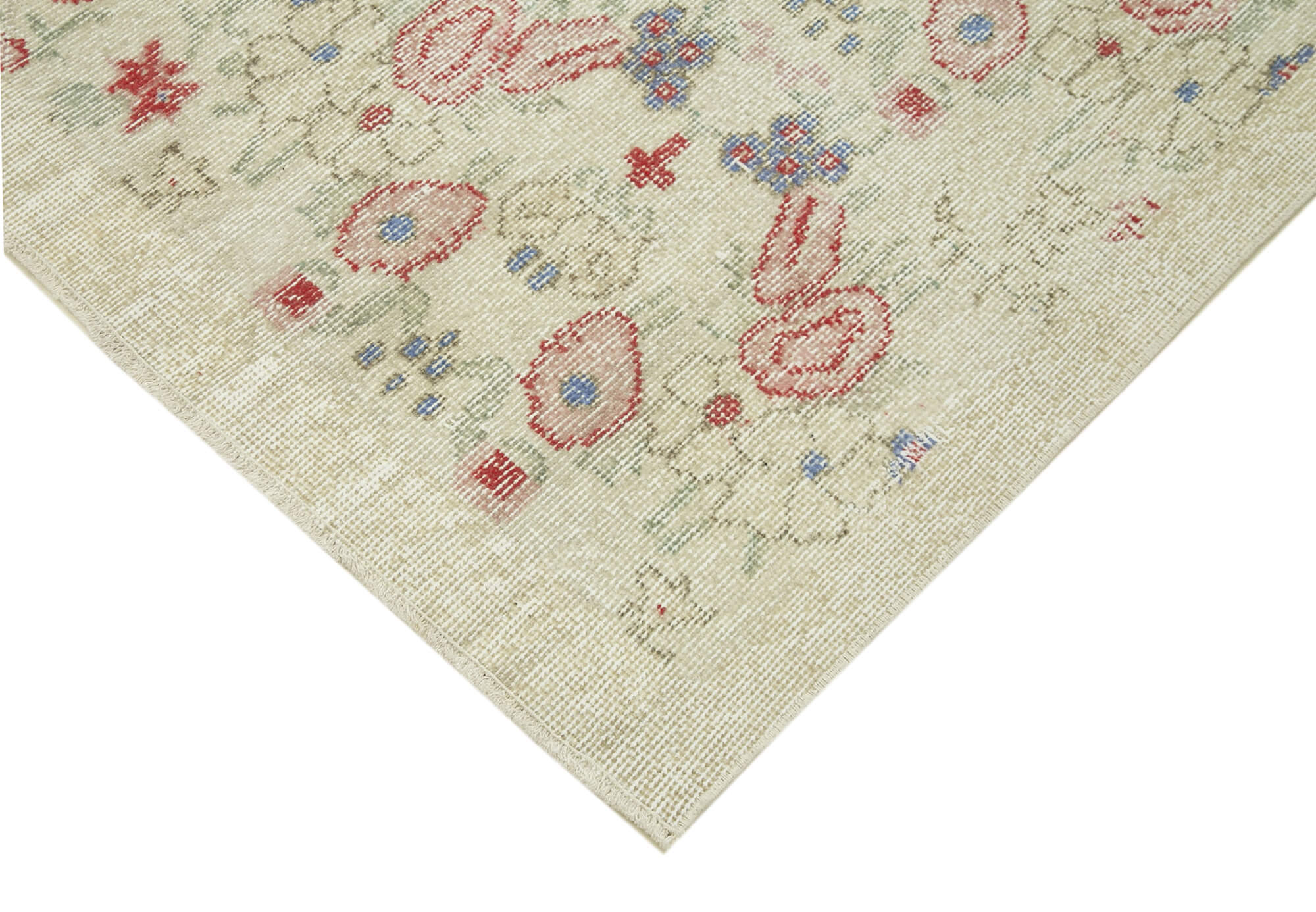 Handmade Vintage Area Rug – Beige Wool Carpet | Durable Cotton Carpet 5'1''x8'8''