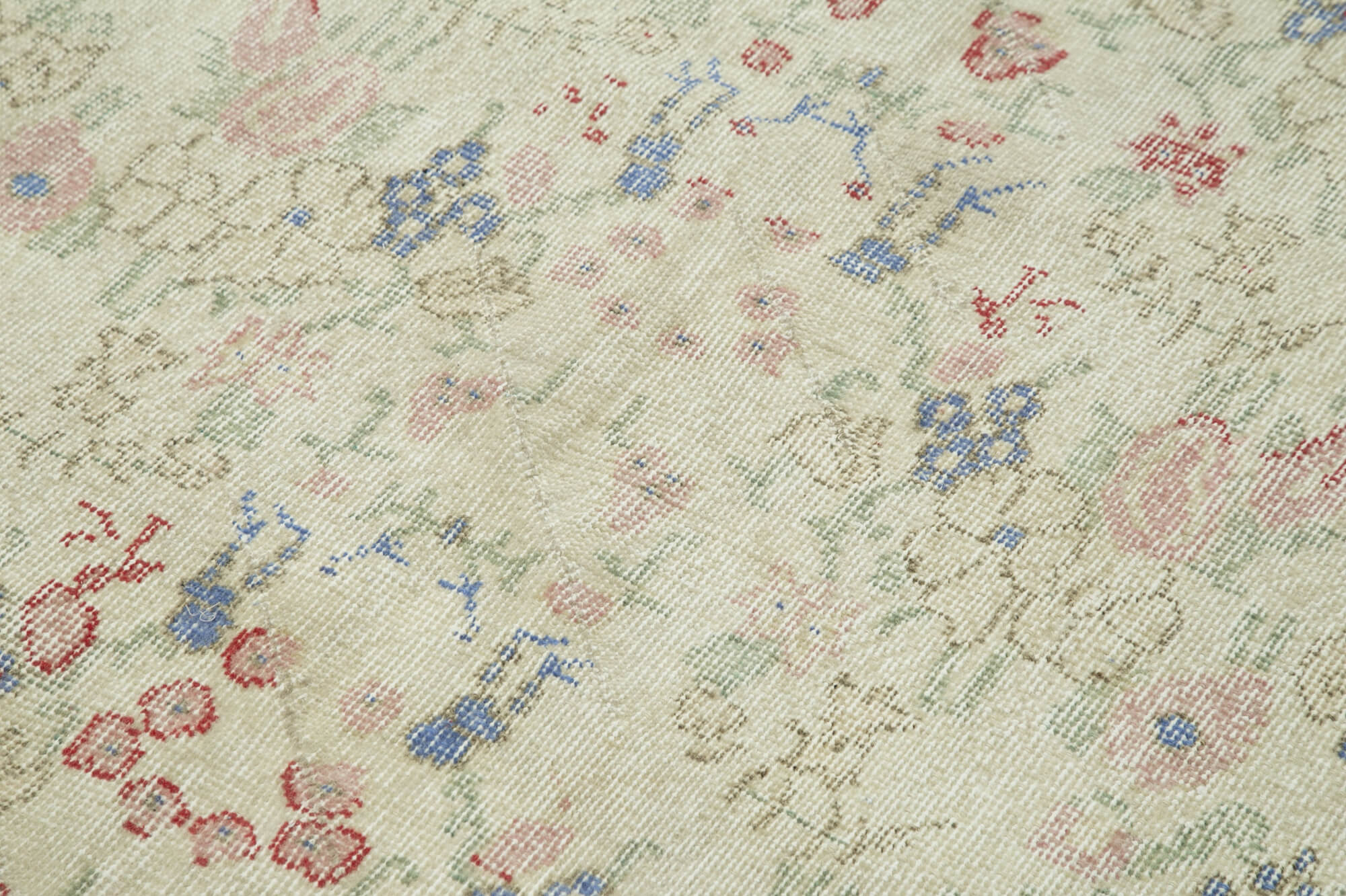 Handmade Vintage Area Rug – Beige Wool Carpet | Durable Cotton Carpet 5'1''x8'8''