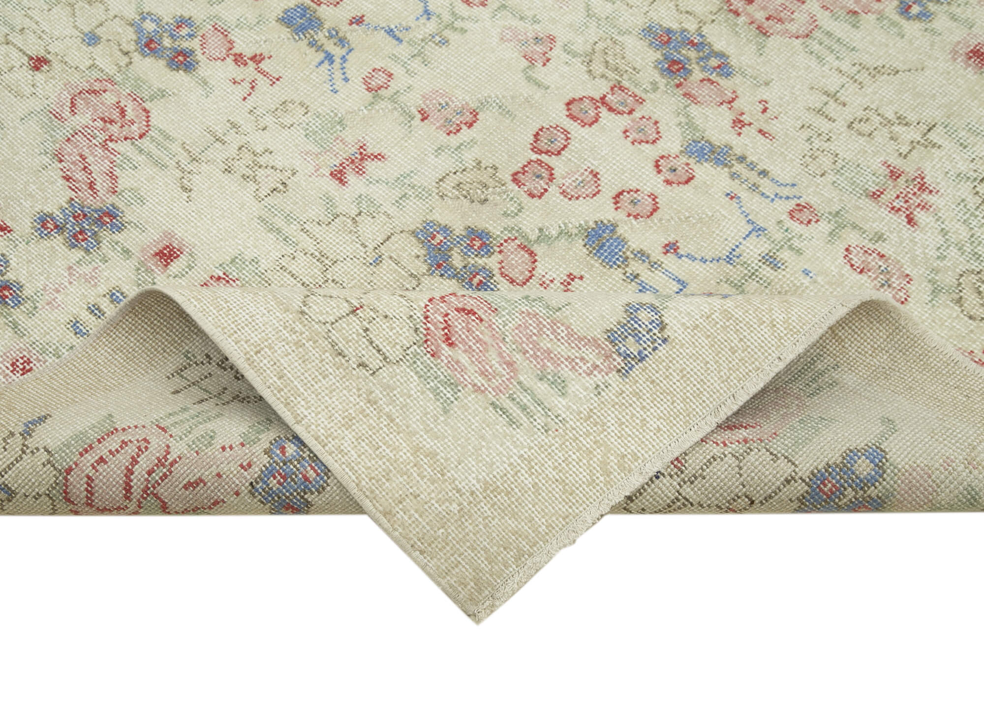 Handmade Vintage Area Rug – Beige Wool Carpet | Durable Cotton Carpet 5'1''x8'8''