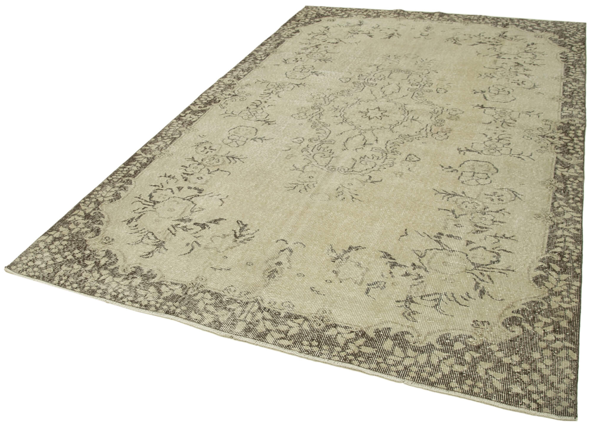 Handmade Wool Area Rug – Vintage Cotton Rug Beige 6'3'' x 9'7'' Classic Woven Design