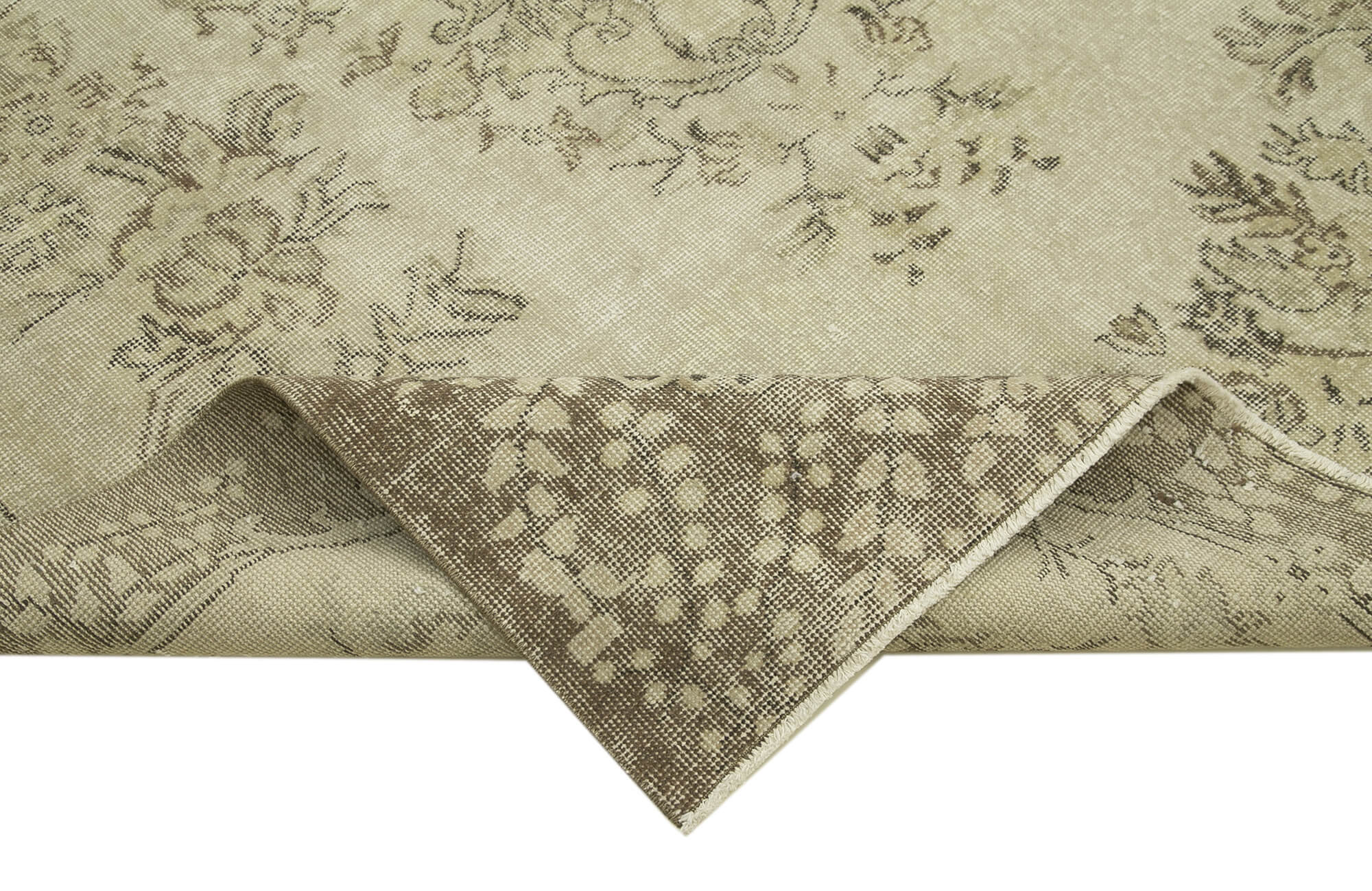 Handmade Area Rug - Vintage Cotton Wool Rug 5'10" x 9'10" Neutral Beige