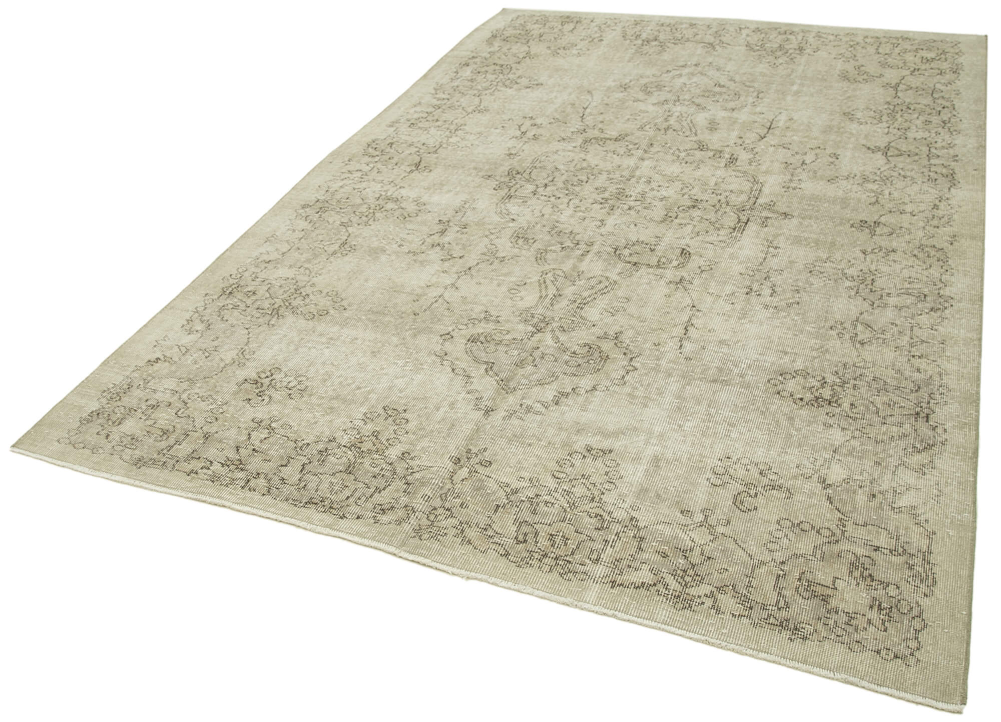 Handmade Vintage Area Rug – Neutral Beige Wool & Cotton 6'3'' x 9'11'' Classic Turkish Carpet