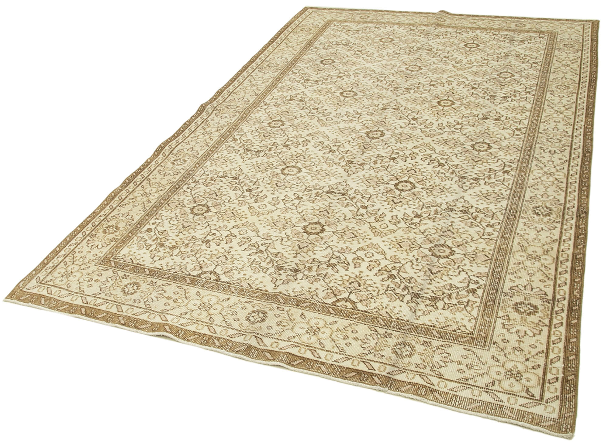 Handmade Wool Area Rug – Vintage Cotton Rug, Beige Area Carpet 5'8''x9'4''