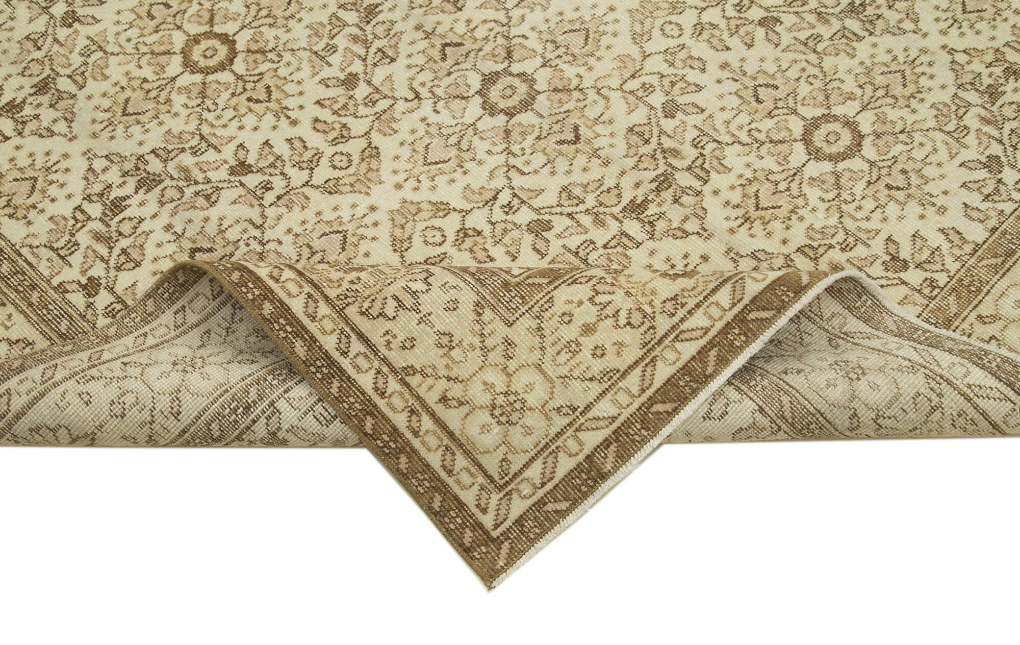 Handmade Wool Area Rug – Vintage Cotton Rug, Beige Area Carpet 5'8''x9'4''