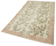 Vintage Wool Area Rug – Handmade Cotton Rug, Beige Vintage Carpet 4'10''x8'1''