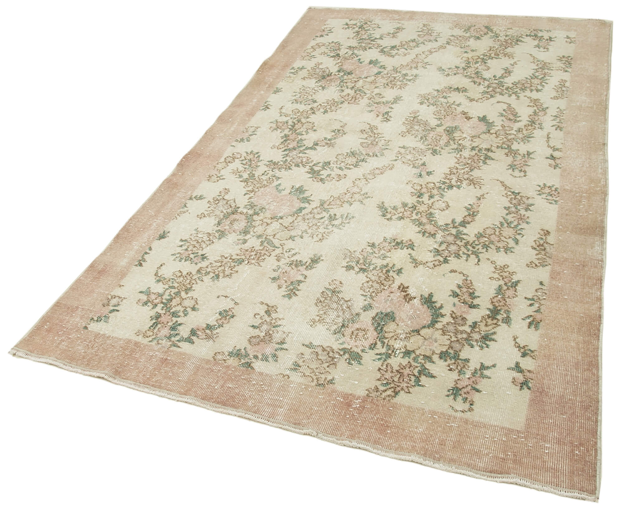 Vintage Wool Area Rug – Handmade Cotton Rug, Beige Vintage Carpet 4'10''x8'1''