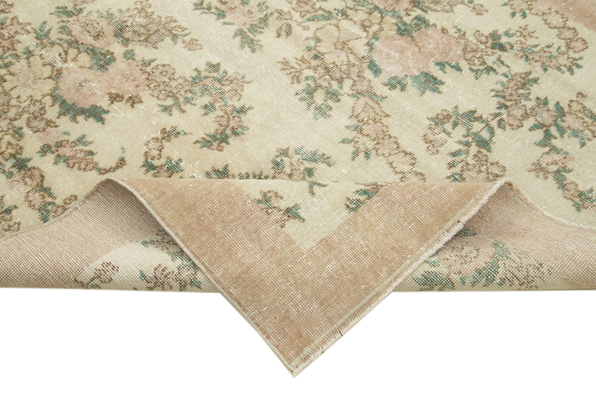 Vintage Wool Area Rug – Handmade Cotton Rug, Beige Vintage Carpet 4'10''x8'1''