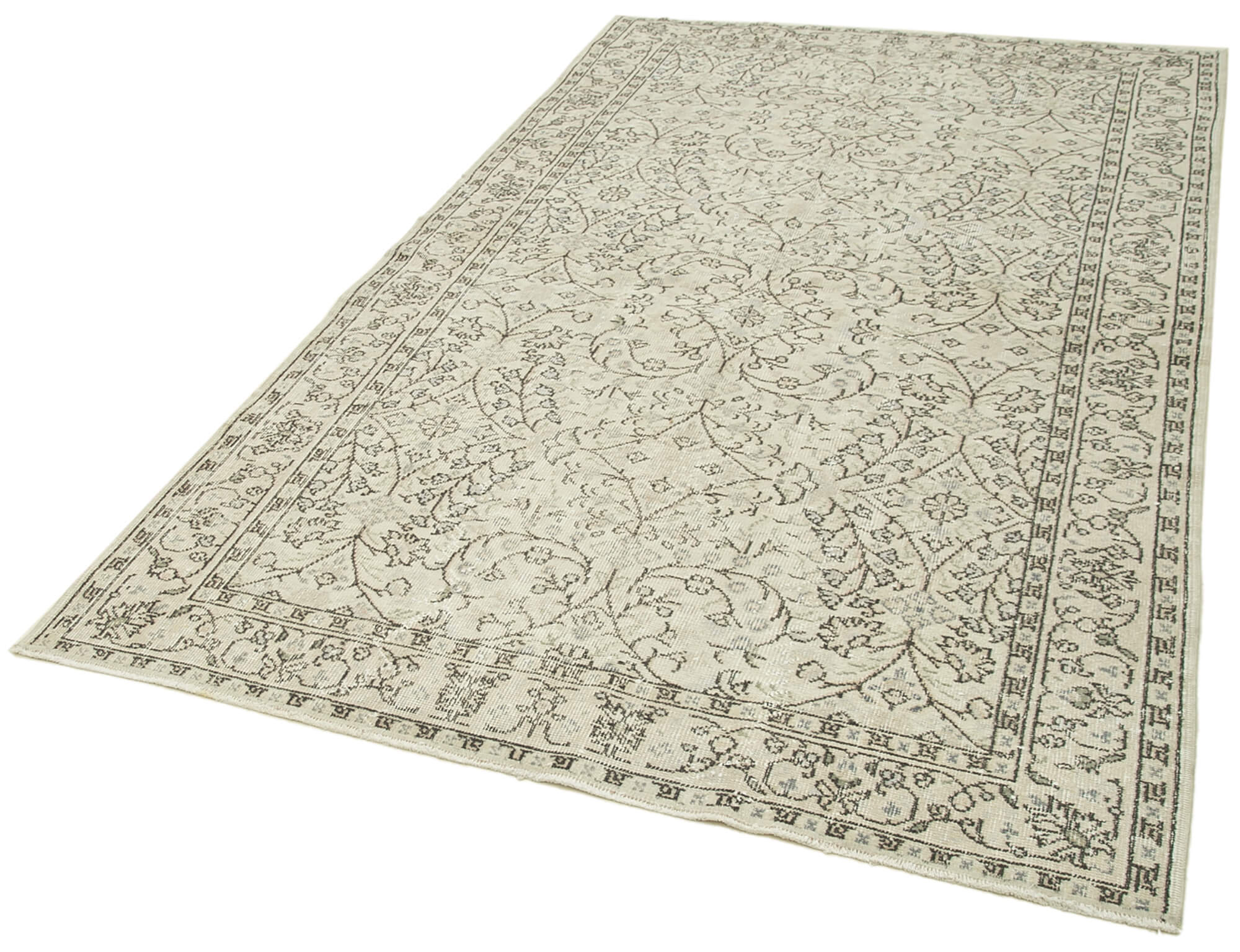 Handmade Wool Area Rug – Vintage Cotton Rug 5'2''x8'6'' Beige Classic Carpet