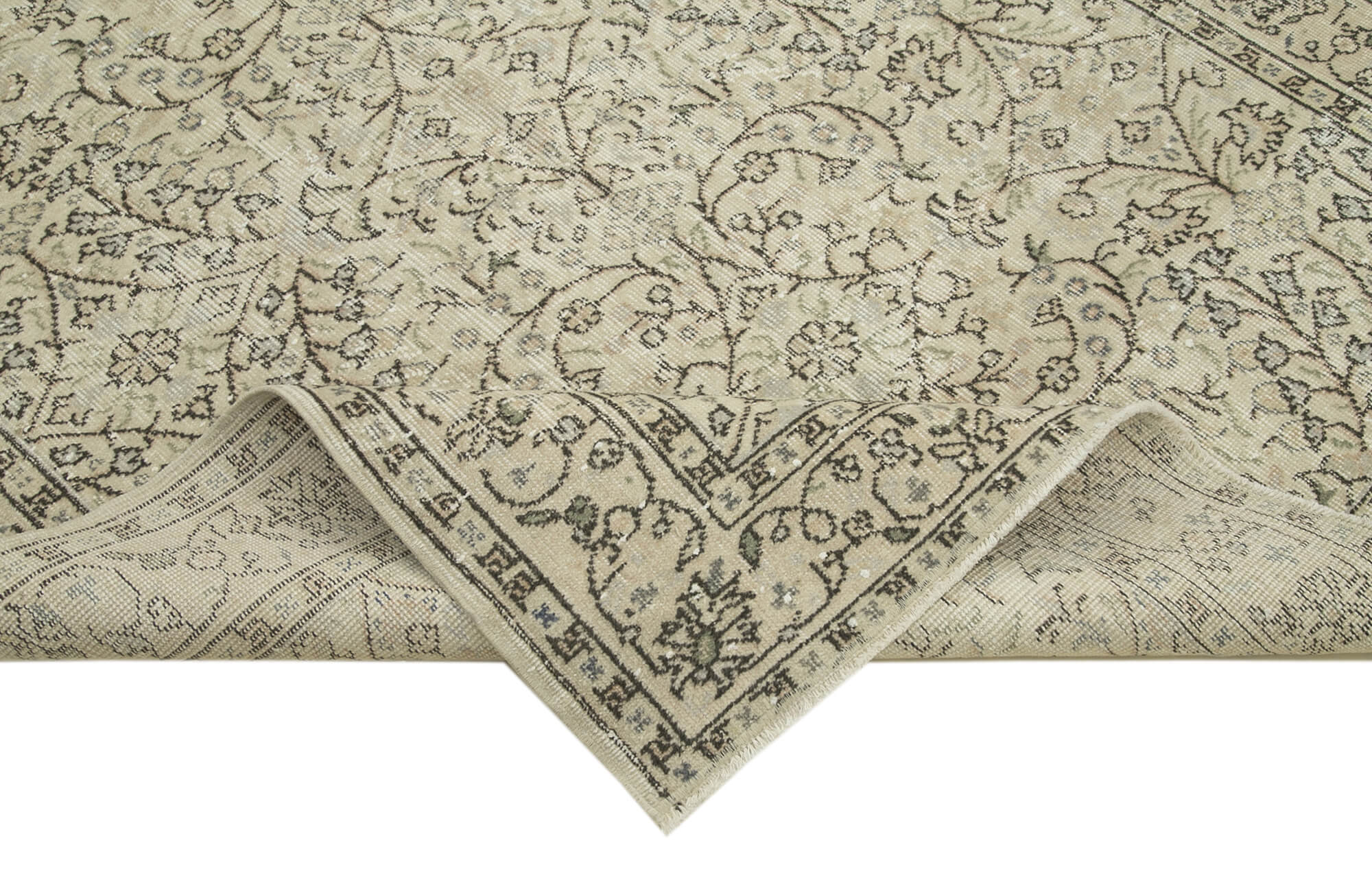 Handmade Wool Area Rug – Vintage Cotton Rug 5'2''x8'6'' Beige Classic Carpet