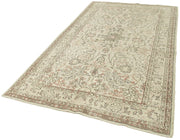 Vintage Handmade Area Rug – Beige Cotton Wool Carpet, Hand Woven 5'3''x8'10''