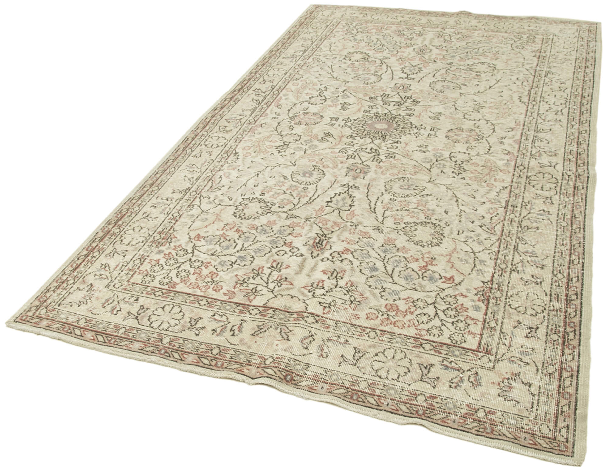 Vintage Handmade Area Rug – Beige Cotton Wool Carpet, Hand Woven 5'3''x8'10''