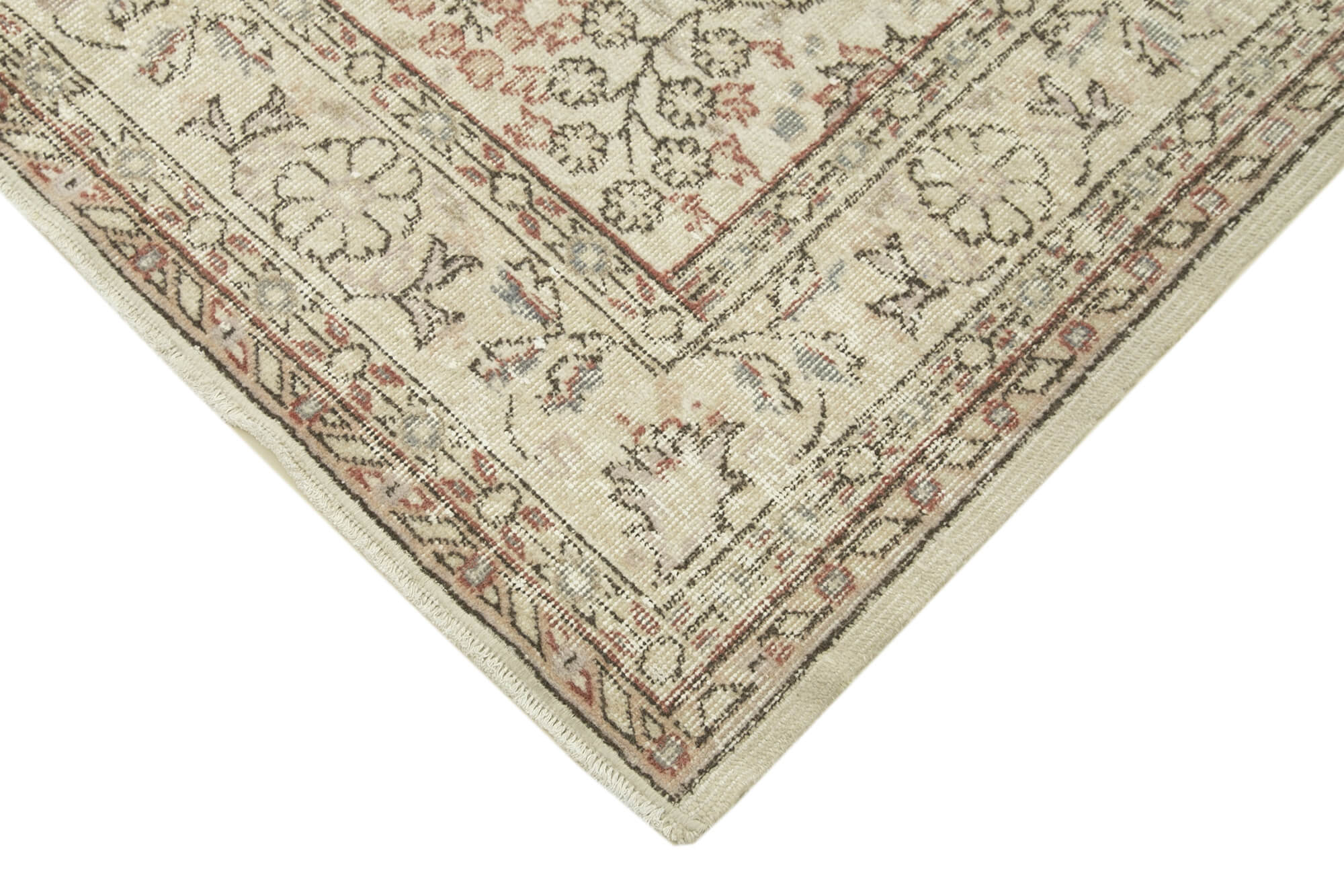 Vintage Handmade Area Rug – Beige Cotton Wool Carpet, Hand Woven 5'3''x8'10''