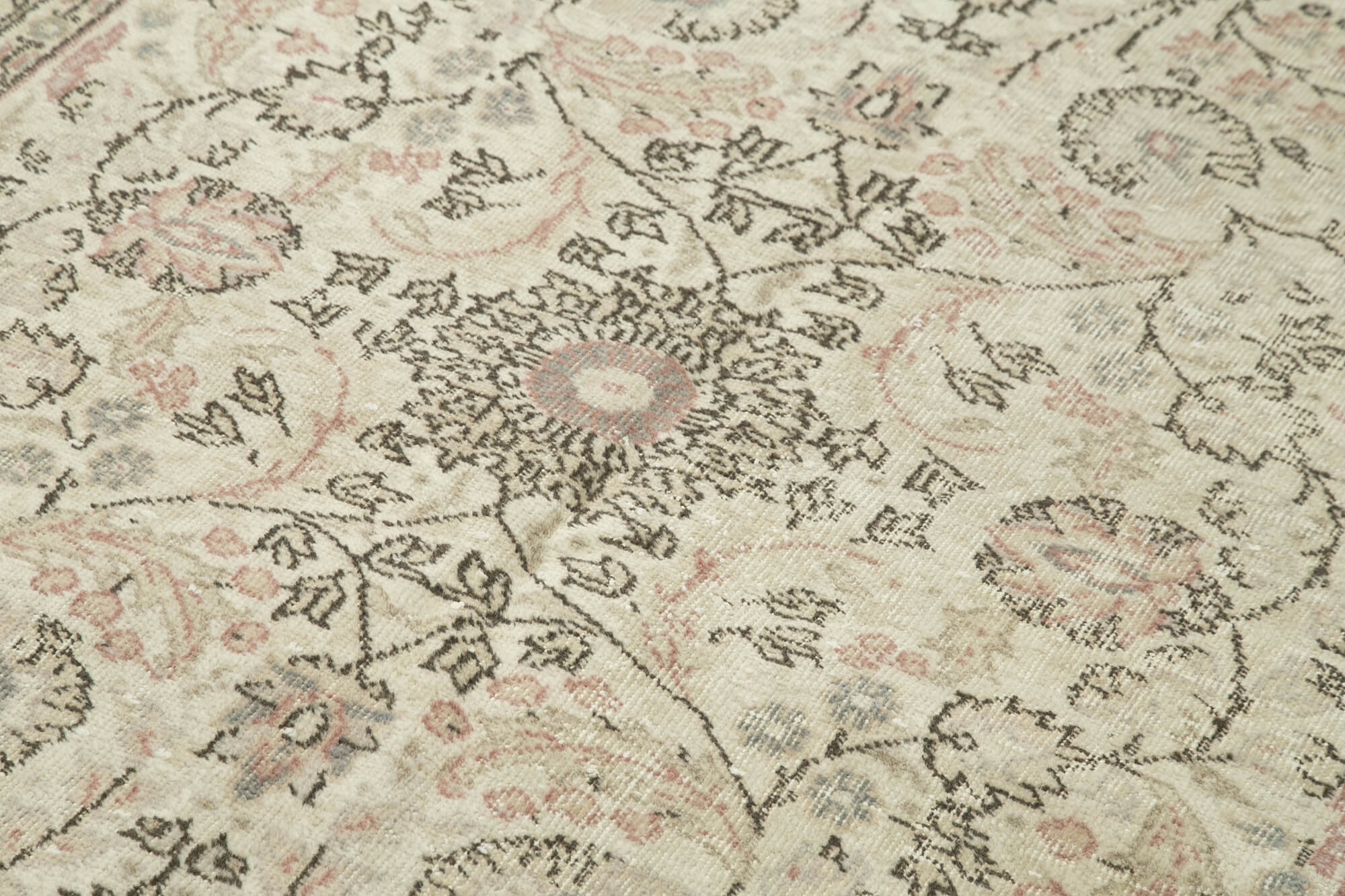 Vintage Handmade Area Rug – Beige Cotton Wool Carpet, Hand Woven 5'3''x8'10''
