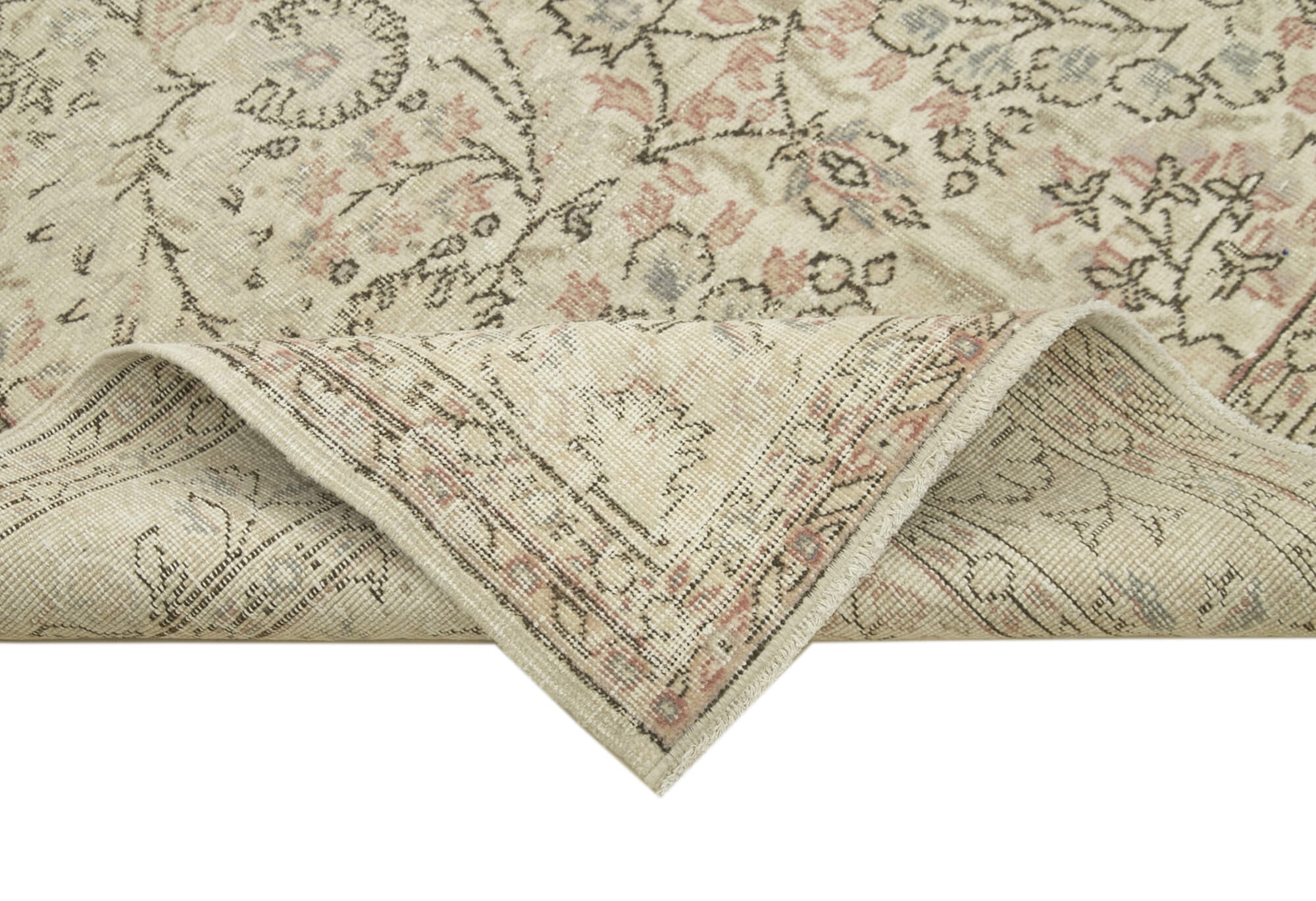 Vintage Handmade Area Rug – Beige Cotton Wool Carpet, Hand Woven 5'3''x8'10''