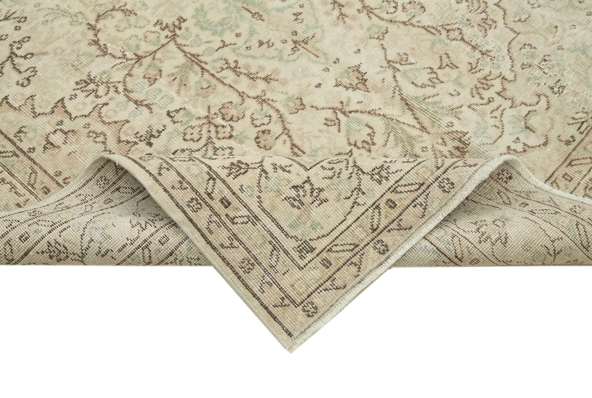 Handmade Wool Area Rug – Vintage Cotton Rug Beige Area Carpet 5'7''x9'2''