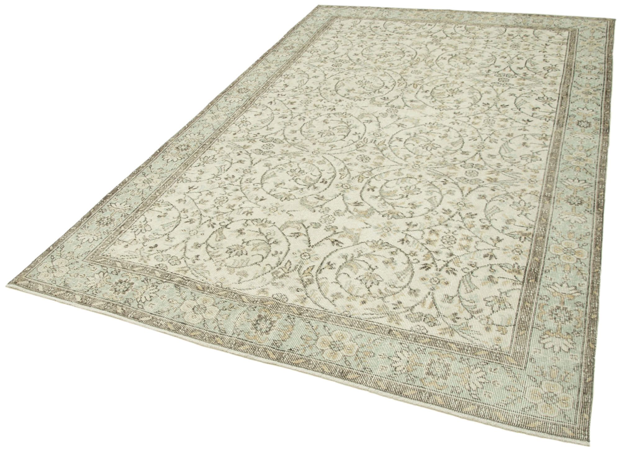 Handmade Vintage Area Rug – Beige Wool Carpet, Turkish Hand Knotted 6'x9'8''