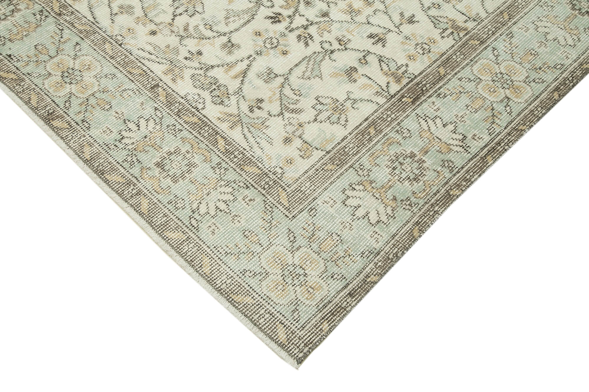 Handmade Vintage Area Rug – Beige Wool Carpet, Turkish Hand Knotted 6'x9'8''