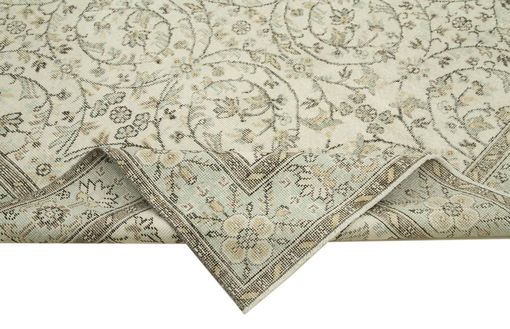 Handmade Vintage Area Rug – Beige Wool Carpet, Turkish Hand Knotted 6'x9'8''