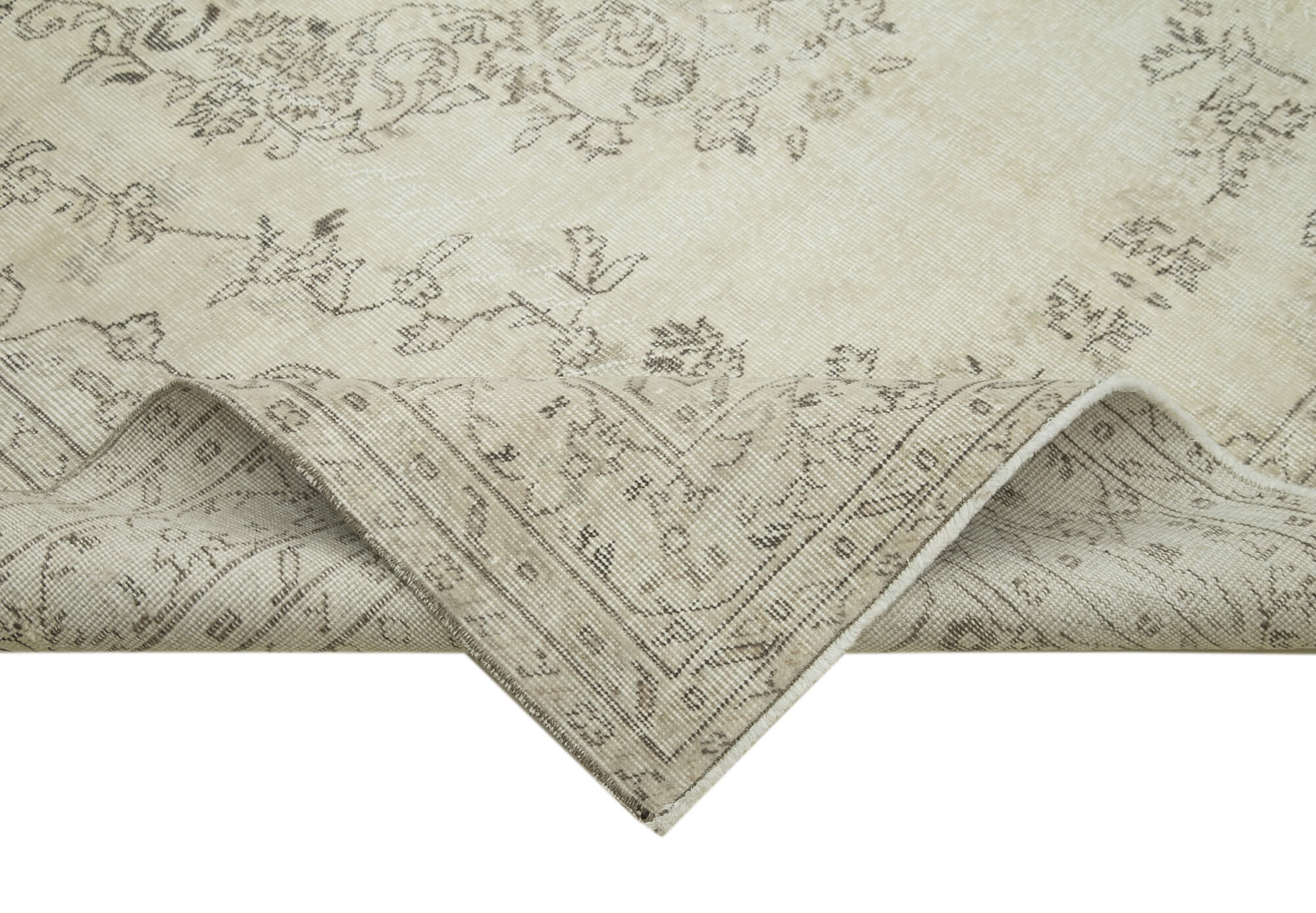 Handmade Area Rug - Vintage Cotton Wool Carpet 6'7''x9'4'' | Neutral Beige Boho Style