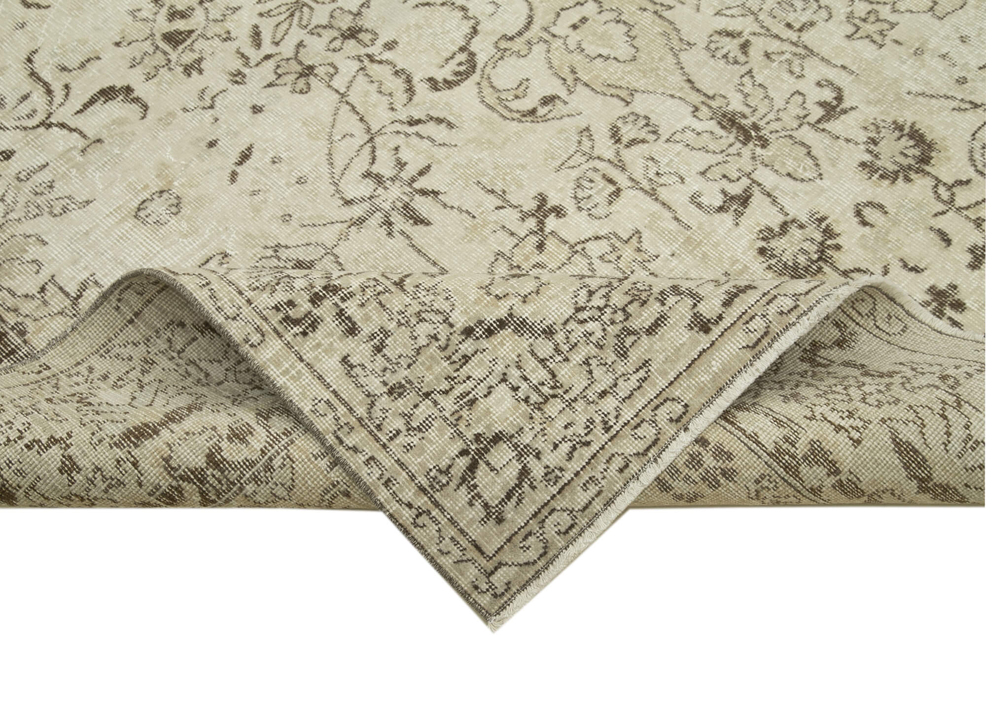 Handmade Vintage Area Rug – Neutral Beige Wool & Cotton 6'9'' x 10'1'' Durable Carpet