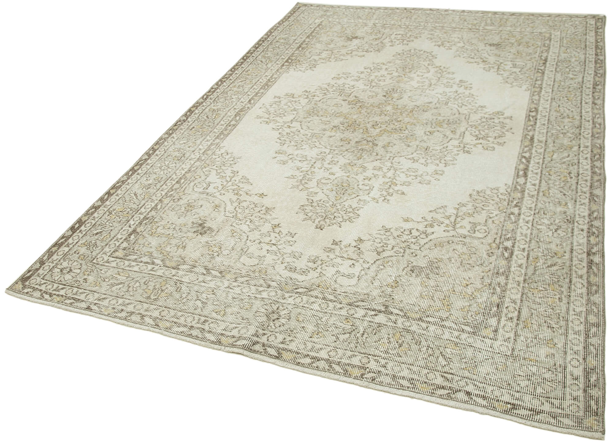 Vintage Handmade Area Rug – Hand Woven Turkish Cotton Wool Carpet 5'10''x8'10'' Beige