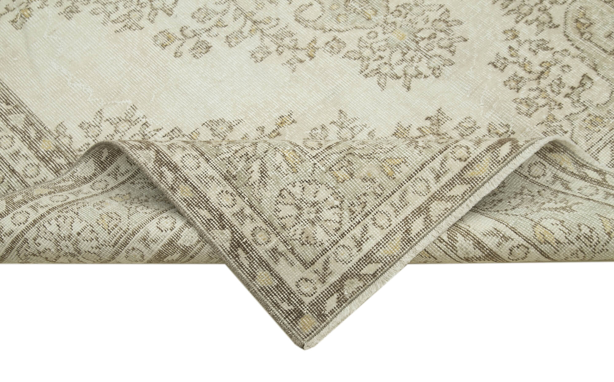 Vintage Handmade Area Rug – Hand Woven Turkish Cotton Wool Carpet 5'10''x8'10'' Beige