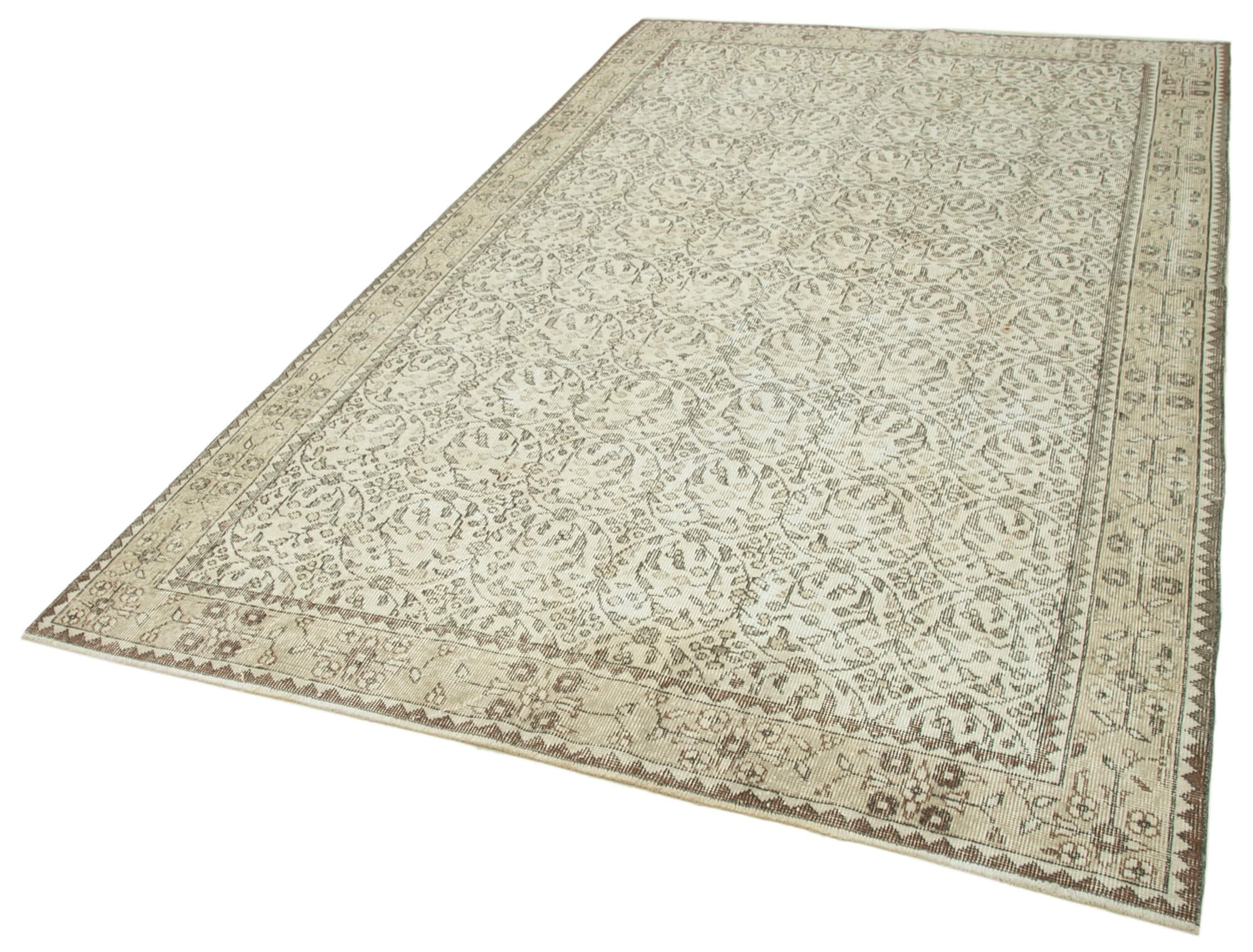 Handmade Wool Area Rug – Vintage Cotton Rug | Beige Wool Carpet 5'7''x9'4''