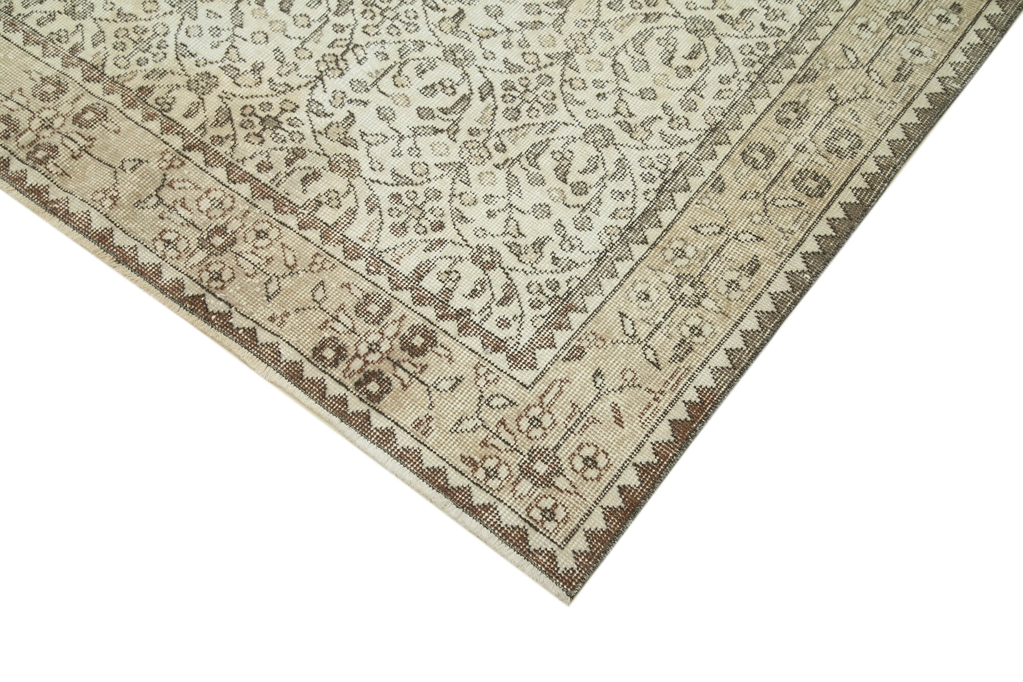 Handmade Wool Area Rug – Vintage Cotton Rug | Beige Wool Carpet 5'7''x9'4''