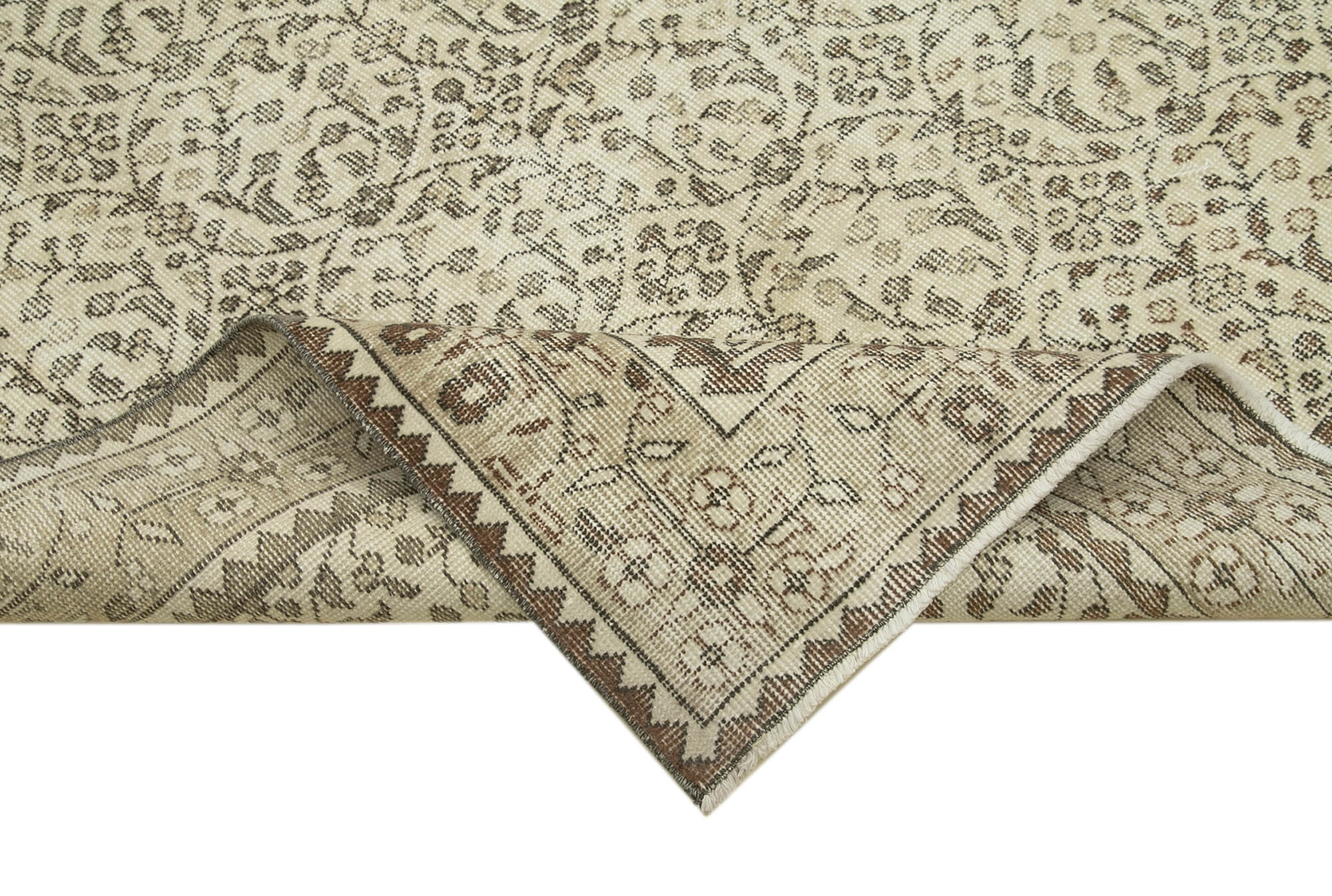 Handmade Wool Area Rug – Vintage Cotton Rug | Beige Wool Carpet 5'7''x9'4''