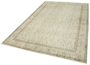 Handmade Wool Area Rug - Vintage Cotton Rug 5x9 Beige Classic Rustic Style