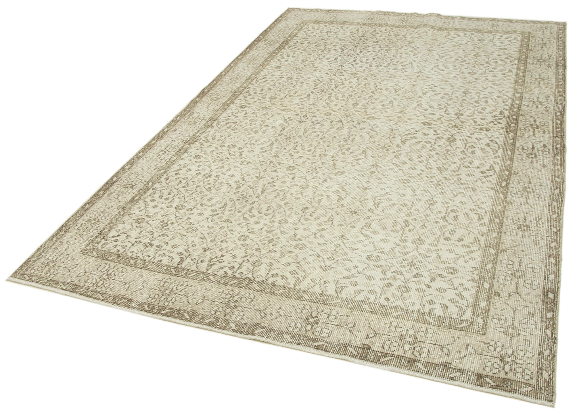 Handmade Wool Area Rug - Vintage Cotton Rug 5x9 Beige Classic Rustic Style