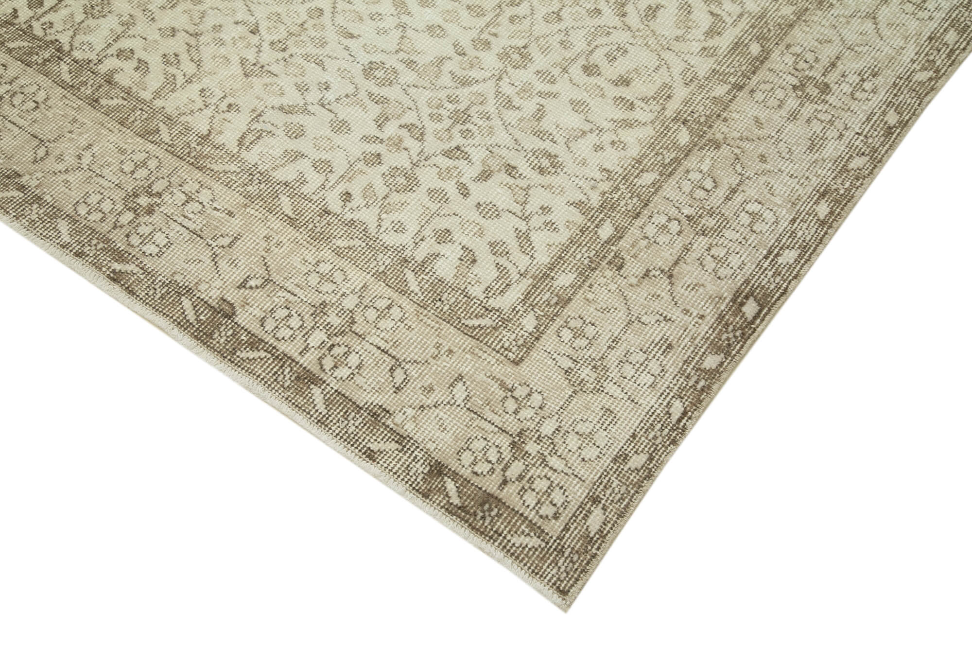 Handmade Wool Area Rug - Vintage Cotton Rug 5x9 Beige Classic Rustic Style