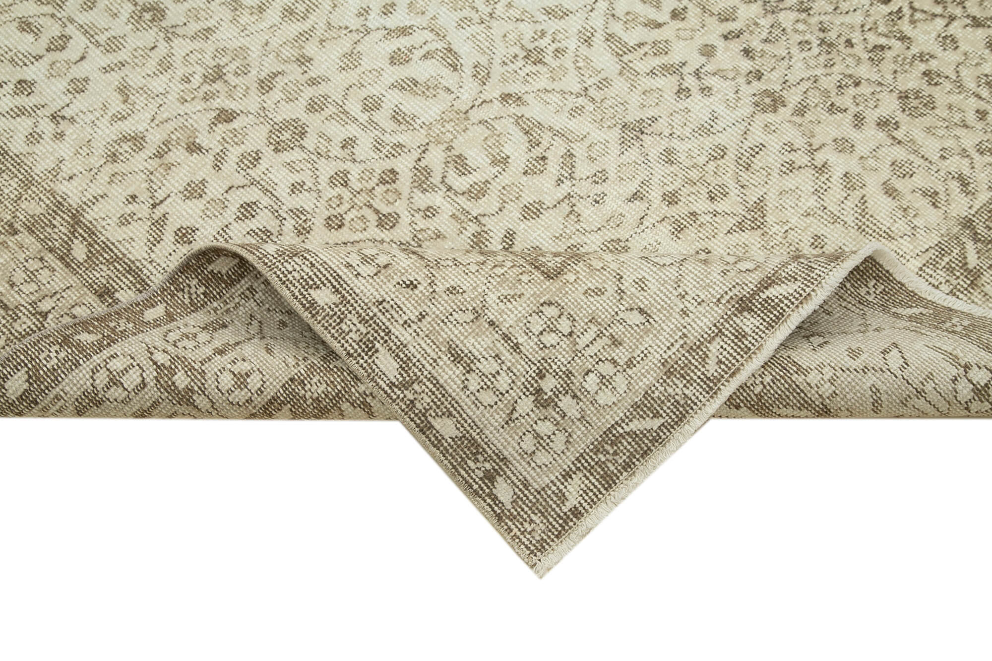 Handmade Wool Area Rug - Vintage Cotton Rug 5x9 Beige Classic Rustic Style