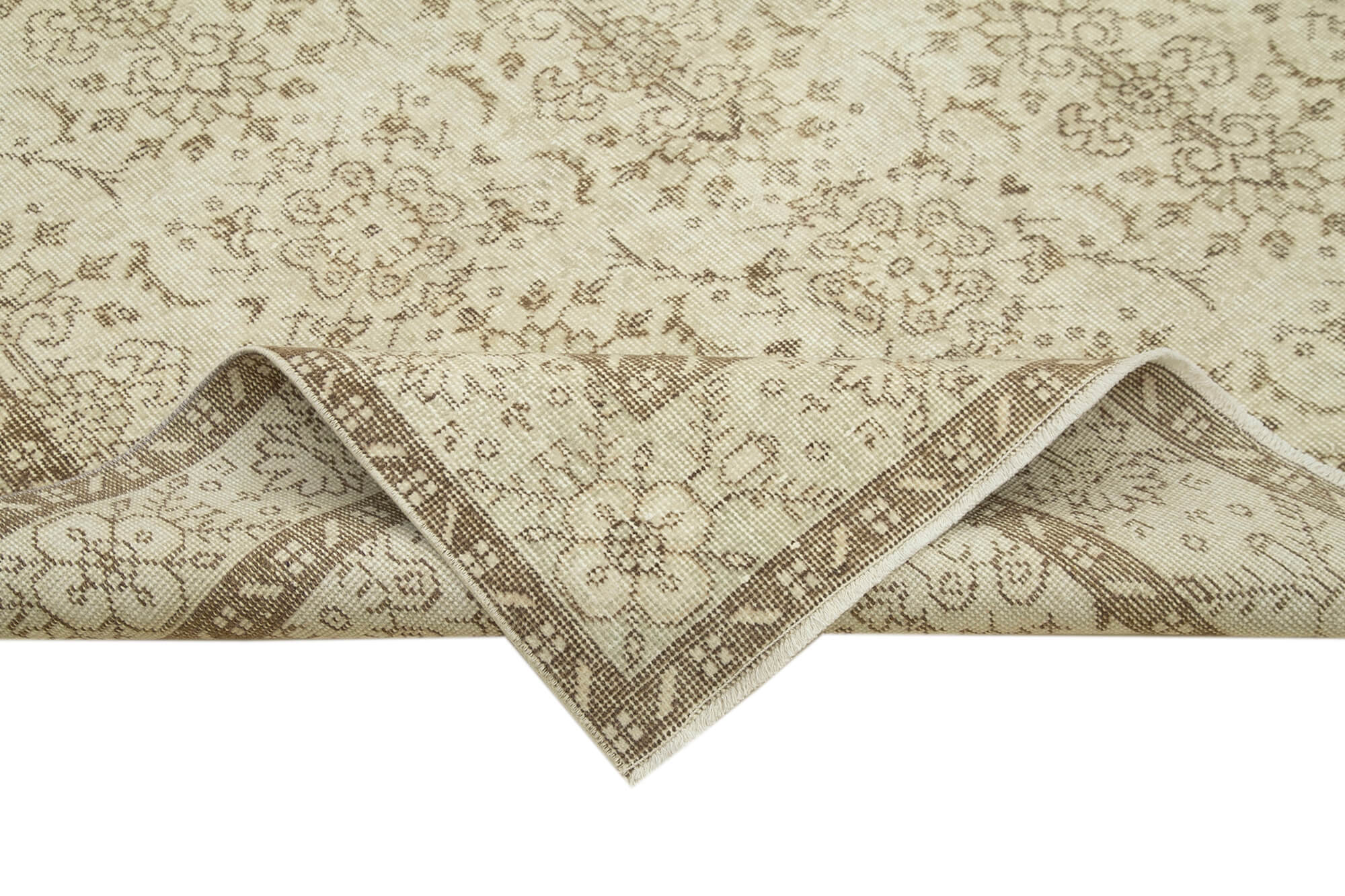 Handmade Wool Area Rug – Vintage Cotton Rug Beige Area Carpet 5'7'' x 9'1''