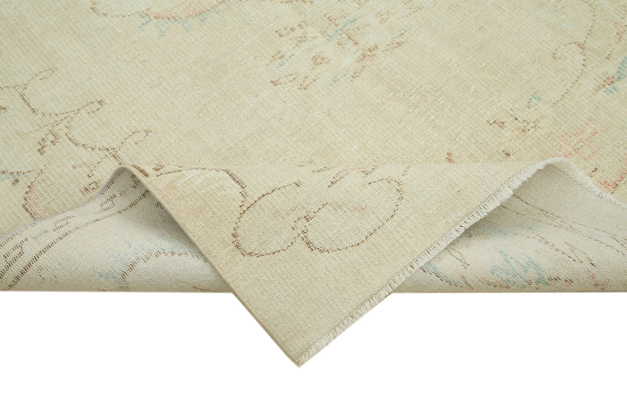 Handmade Wool Area Rug - Vintage Cotton Rug 5'6''x8'8'' Beige Classic Style