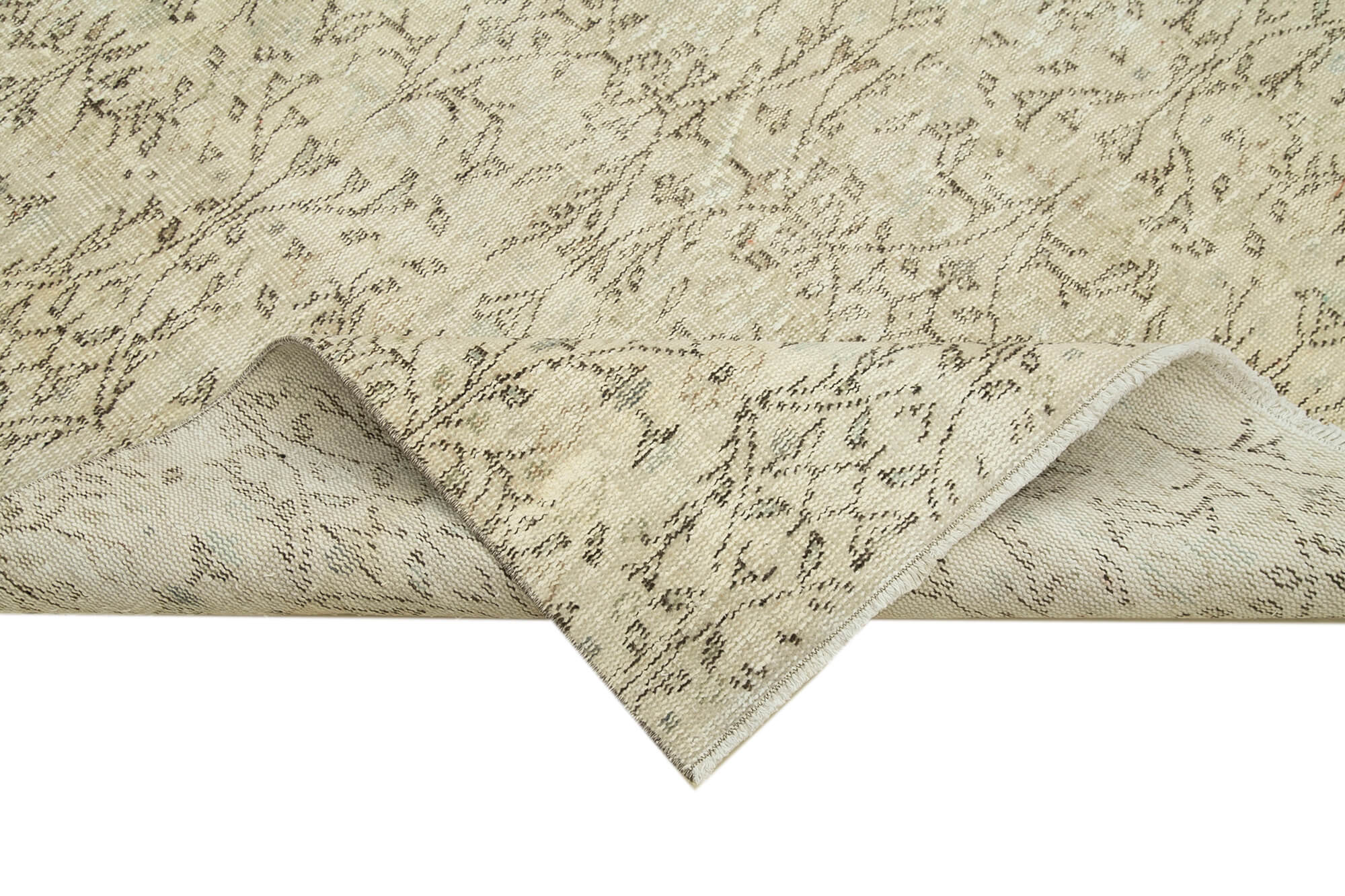 Handmade Wool Area Rug – Vintage Cotton Rug | Beige Area Carpet 5'0''x7'2''