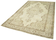Handmade Wool Area Rug - Vintage Cotton Rug 6'3''x9'8'' Beige Classic Carpet