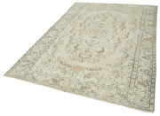 Handmade Vintage Area Rug – Beige Cotton Wool Carpet 5'10'' x 8'9'' | Durable Soft Natural Fiber