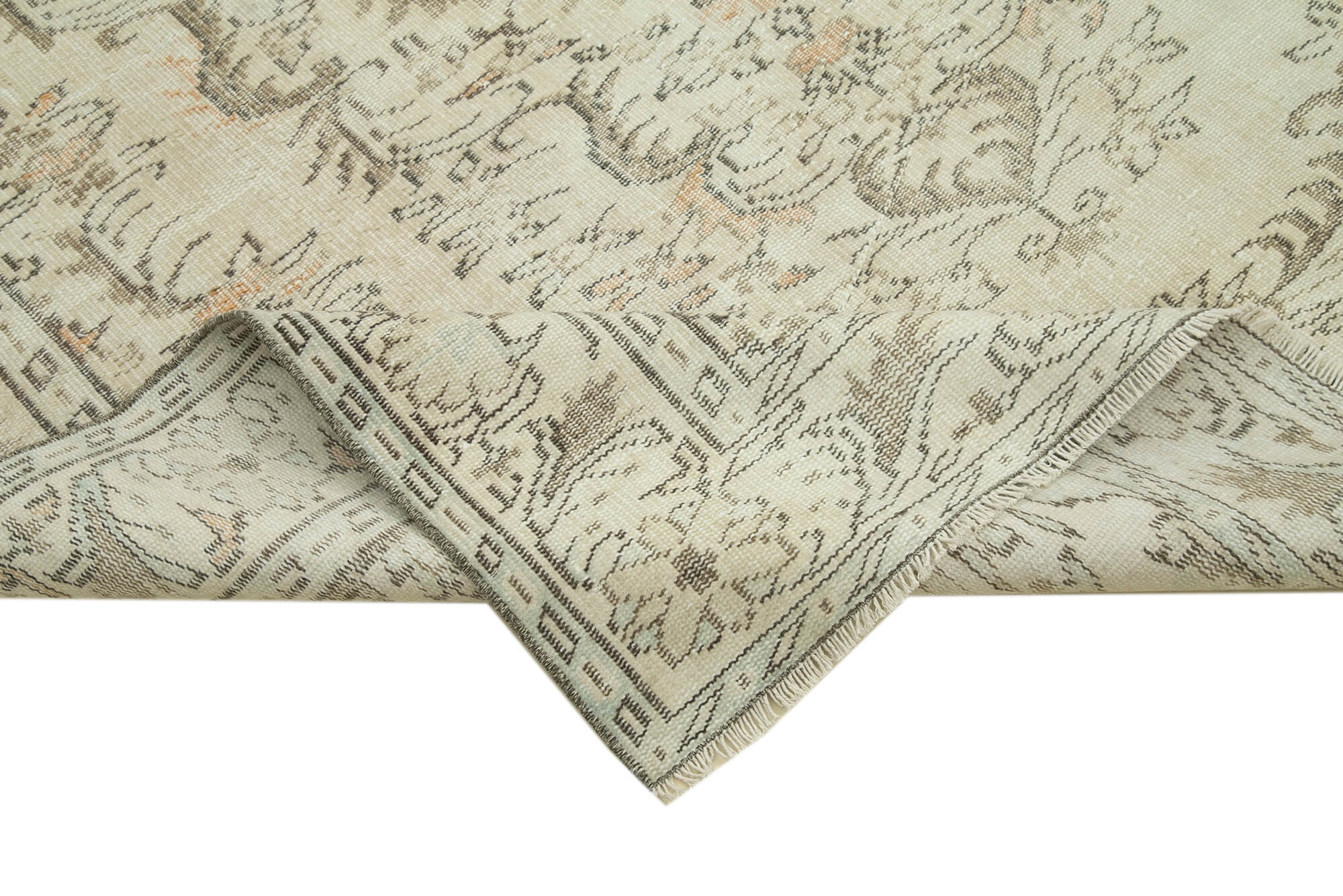 Handmade Vintage Area Rug – Beige Cotton Wool Carpet 5'10'' x 8'9'' | Durable Soft Natural Fiber