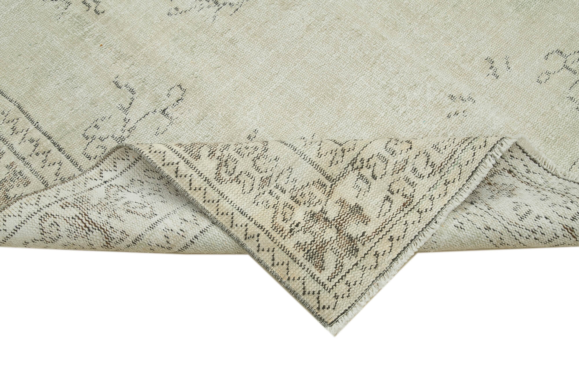 Handmade Wool Area Rug – Vintage Cotton Rug 5'6'' x 8'5'' | Durable Beige Carpet