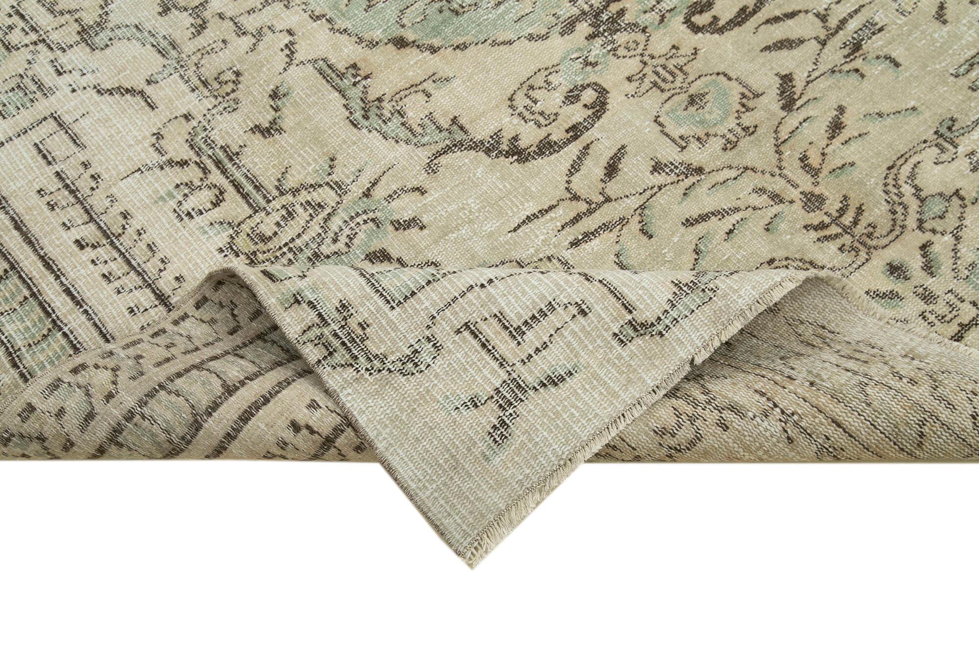 Handmade Wool Area Rug – Vintage Cotton Rug | Neutral Beige Carpet 5'9''x8'8''
