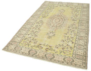 Handmade Wool Area Rug - Vintage Cotton Rug 5x8 Beige Vintage Carpet